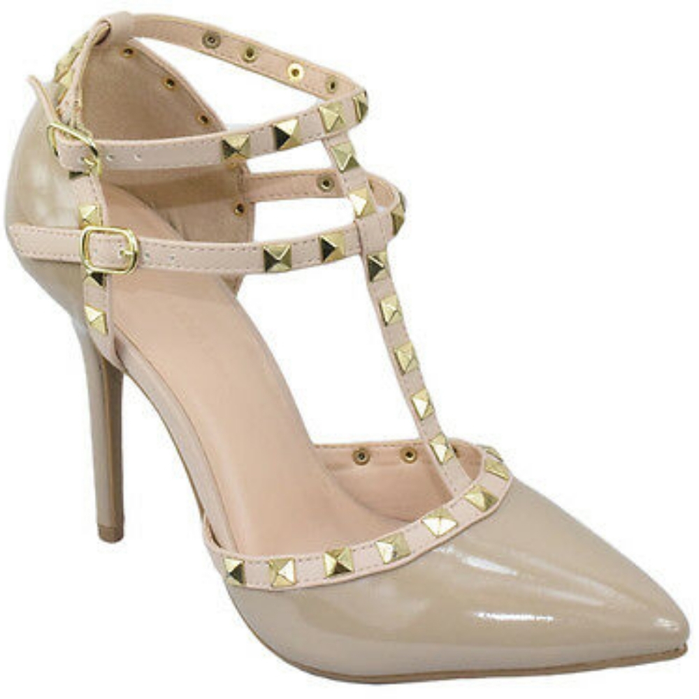 Nude studded heels